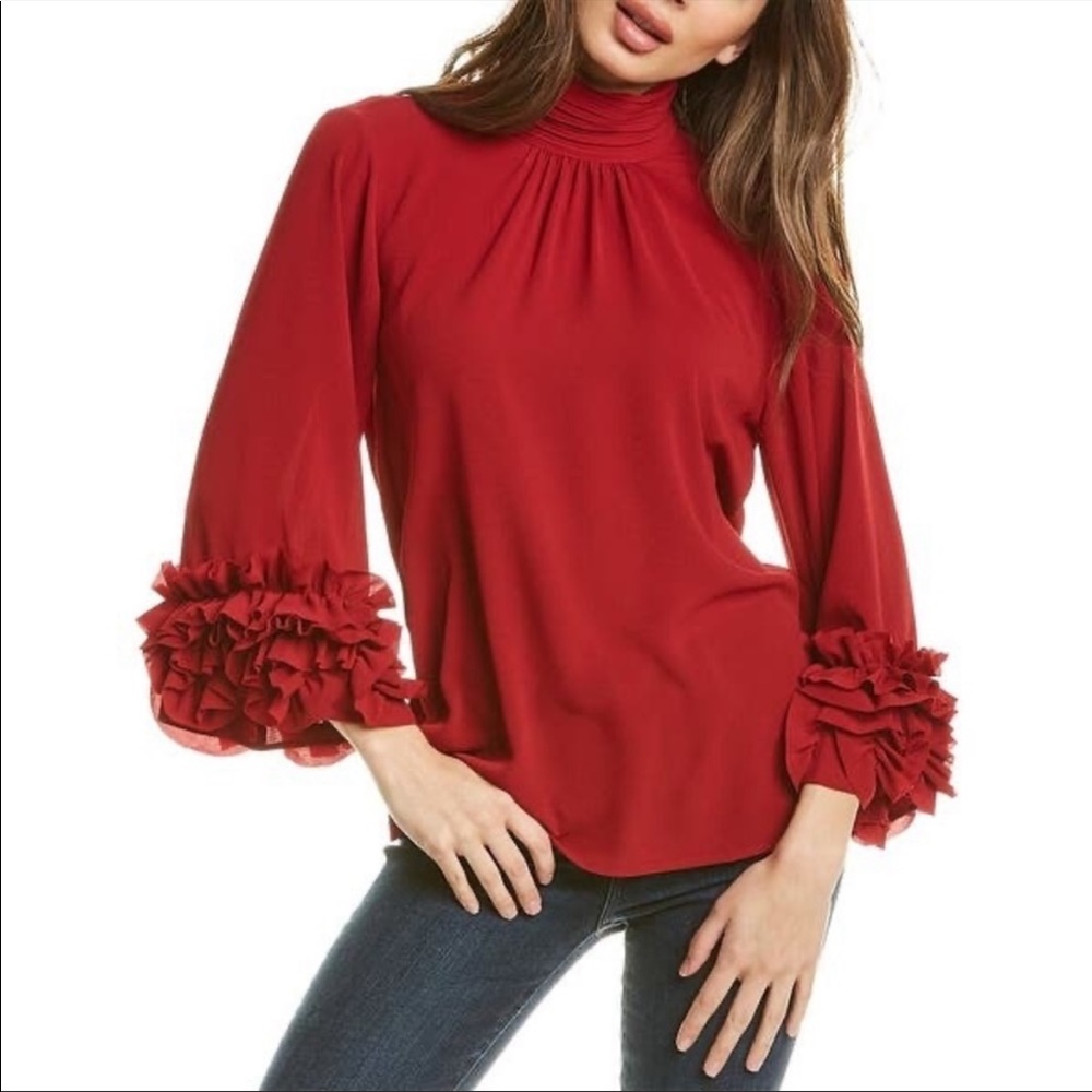 Vince Camuto Red Ruffle Sleeve top high neck